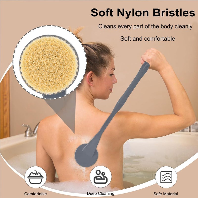 Gobiteli Back Scrubber for Shower,20.5" Long Handle Shower Brush for Body for Deep Clean,Back Brush for Shower for Men Women(Grey) - Image 3
